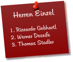 Herren Einzel  1. Riccardo Gebhartl 2. Werner Deseife 3. Thomas Stadler