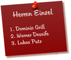 Herren Einzel  1. Dominic Grill 2. Werner Deseife 3. Lukas Putz