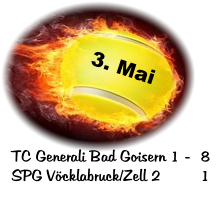 3. Mai TC Generali Bad Goisern 1 -	8 SPG Vöcklabruck/Zell 2		1